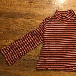Retro Bell Sleeved Mock Neck Fall Stripes
